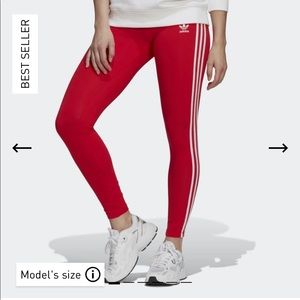 Adidas red 3-stripe leggings
